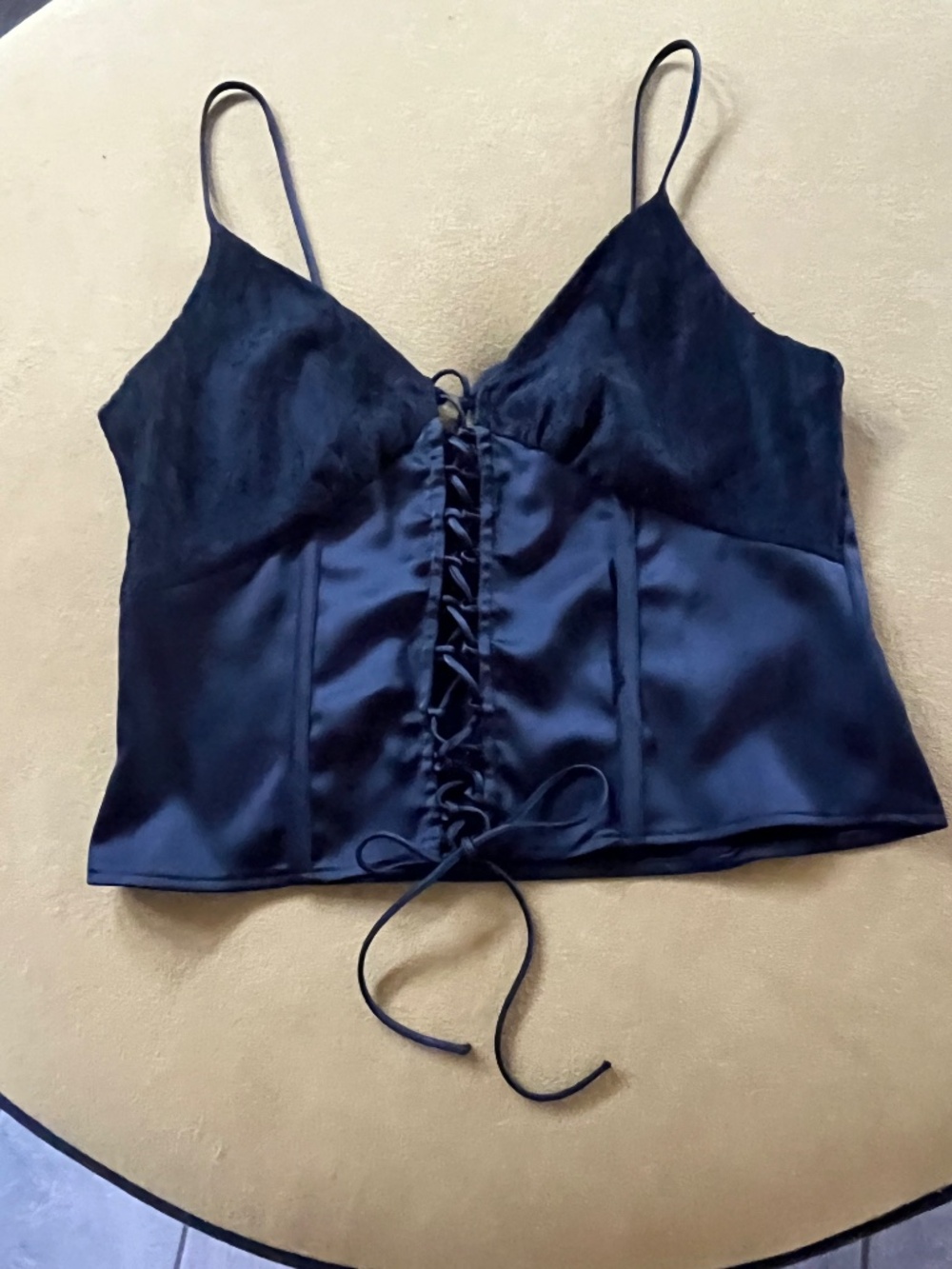 NWT Zara Black Satin Lace Corset Cami Top Sz M Whimsigoth Dark Romance Ren Faire